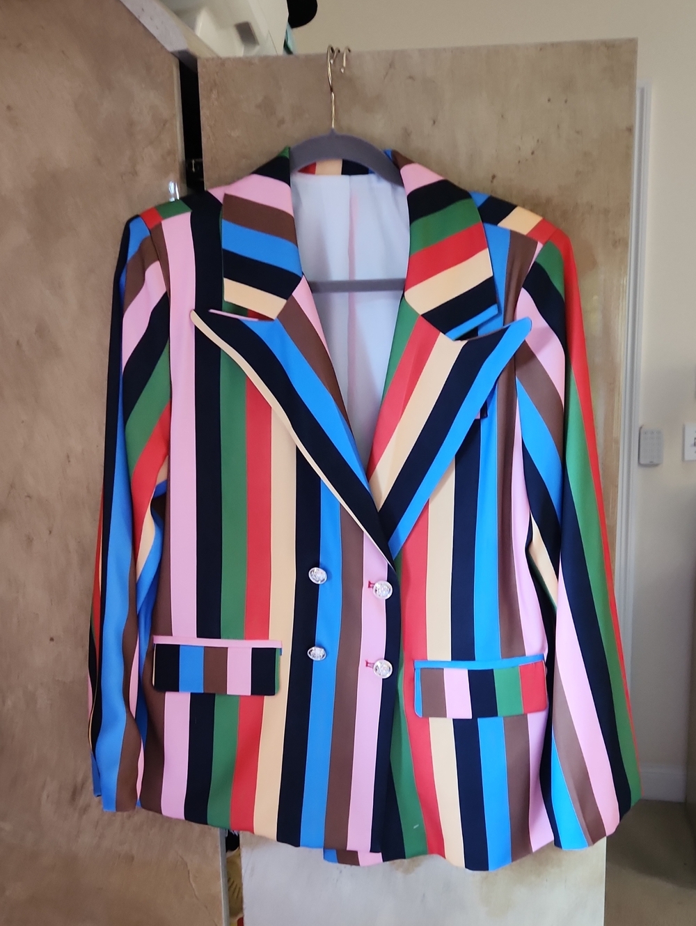 Brand Unknown /Multicolor Striped Blazer - LPink, Blue, Green, Black, Red, Brown